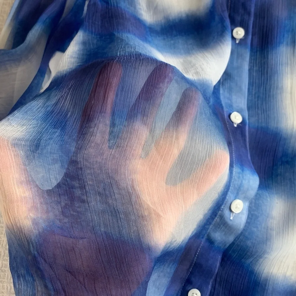 J Crew Garcon classic fit sheer blouse blue and white size 12